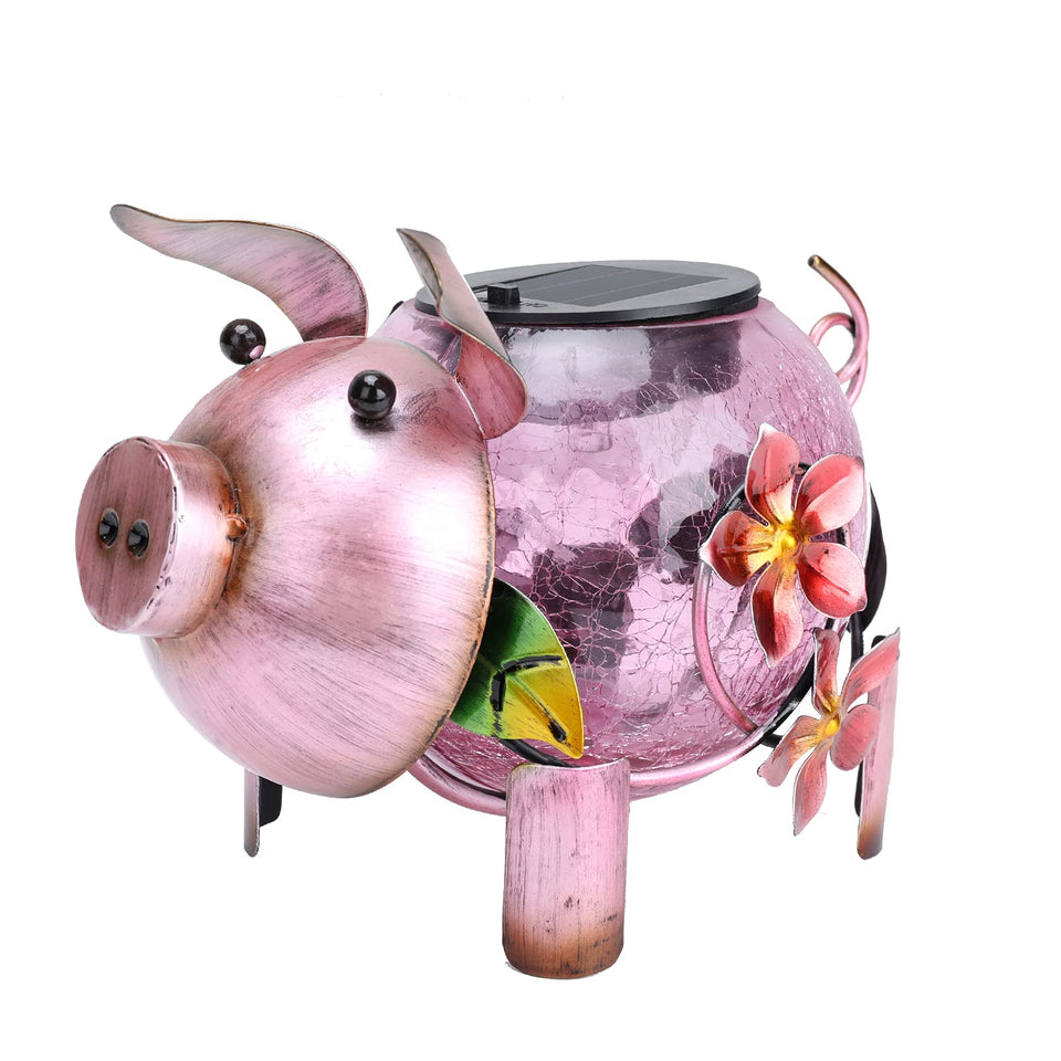 MUMTOP pink pig solar lantern on-table glows warmly for cozy outdoor ambience