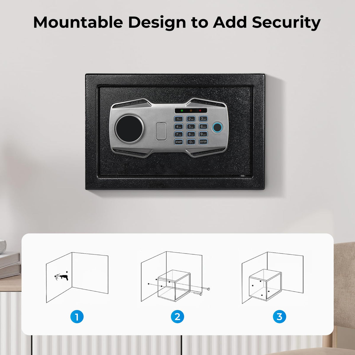 MUNBYN smart biometric safe 0.5-cubic-foot capacity fits money, documents, and jewelry securely