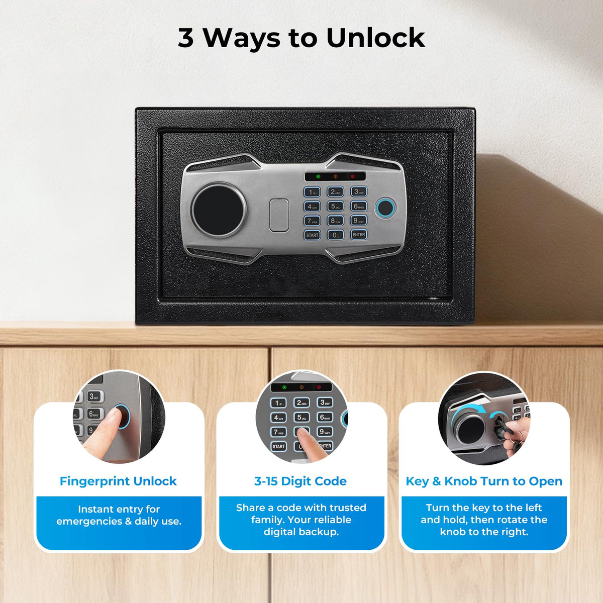 MUNBYN smart biometric safe fingerprint sensor enables fast, keyless access