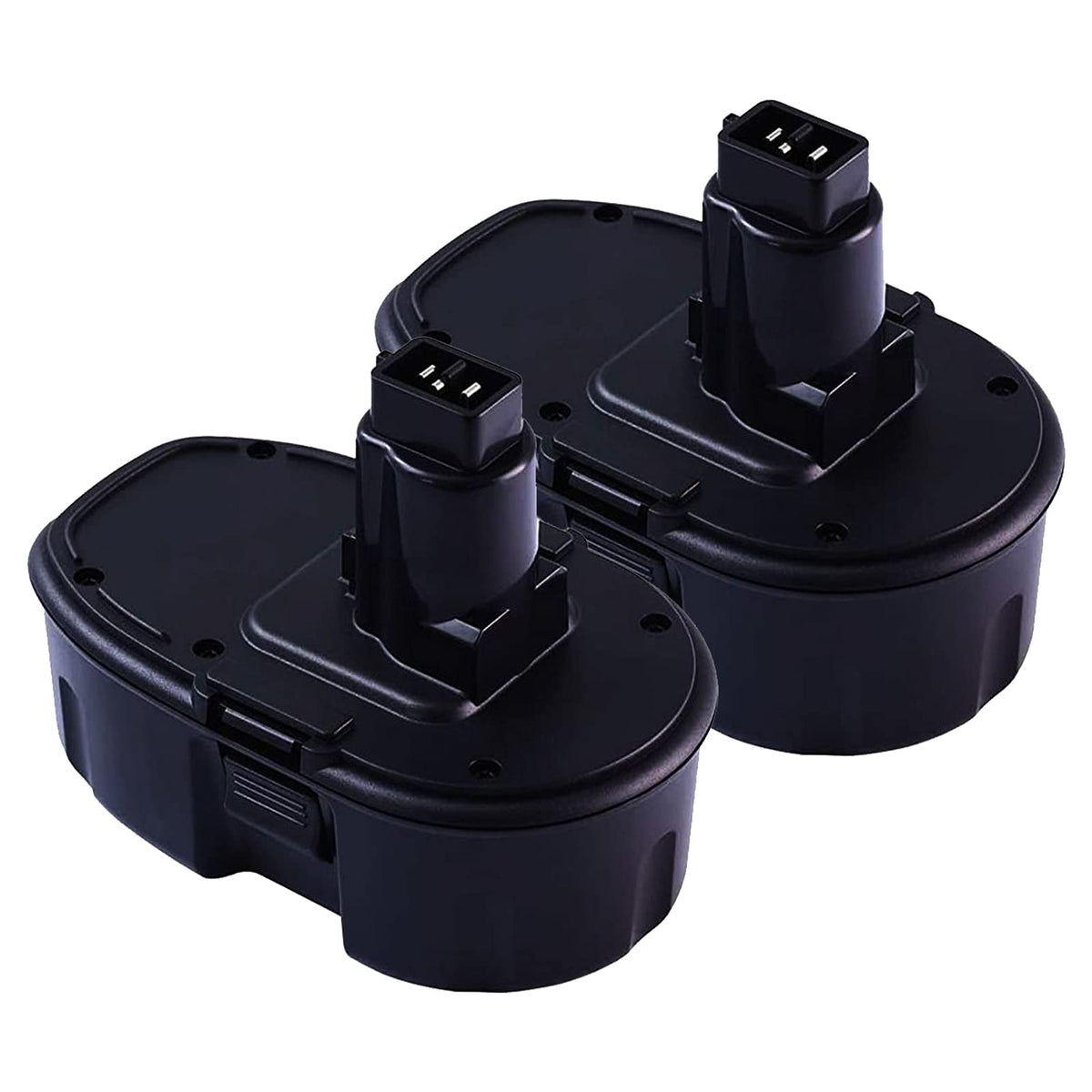 Munikind 18V replacement battery DC9098 front view, shows compatibility with Dewalt tools