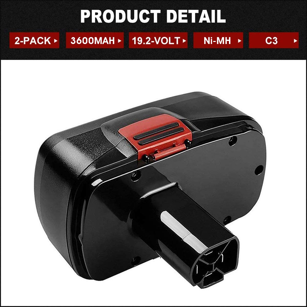Munikind 19.2V battery side view, shows compact design and two-pack value.