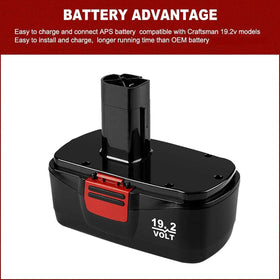 Munikind 19.2V replacement battery twin-pack close-up, highlighting high-capacity cells.