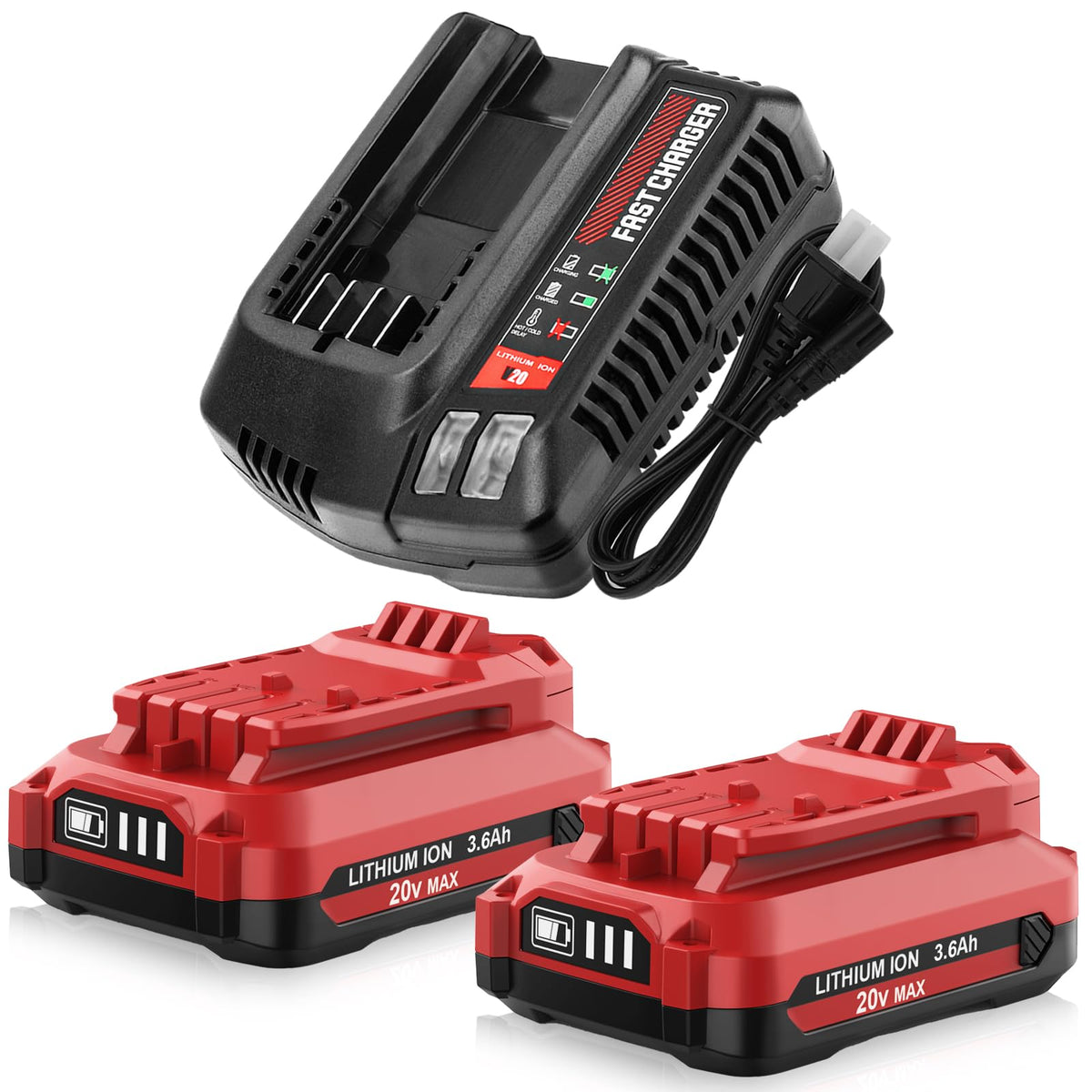 Munikind 2-pack 3.6Ah battery for Craftsman 20V tools with extended run time.
