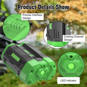 Munikind battery compatibility close-up highlighting broad EGO support.