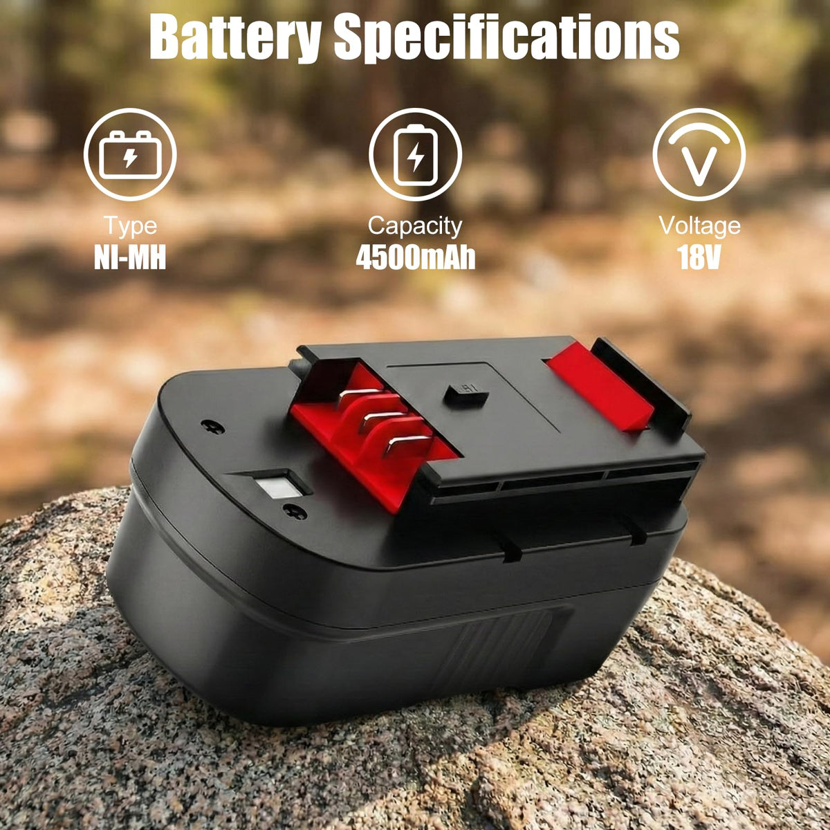 Munikind HPB18 battery pack side angle highlighting upgraded Ni-MH cells for reliability