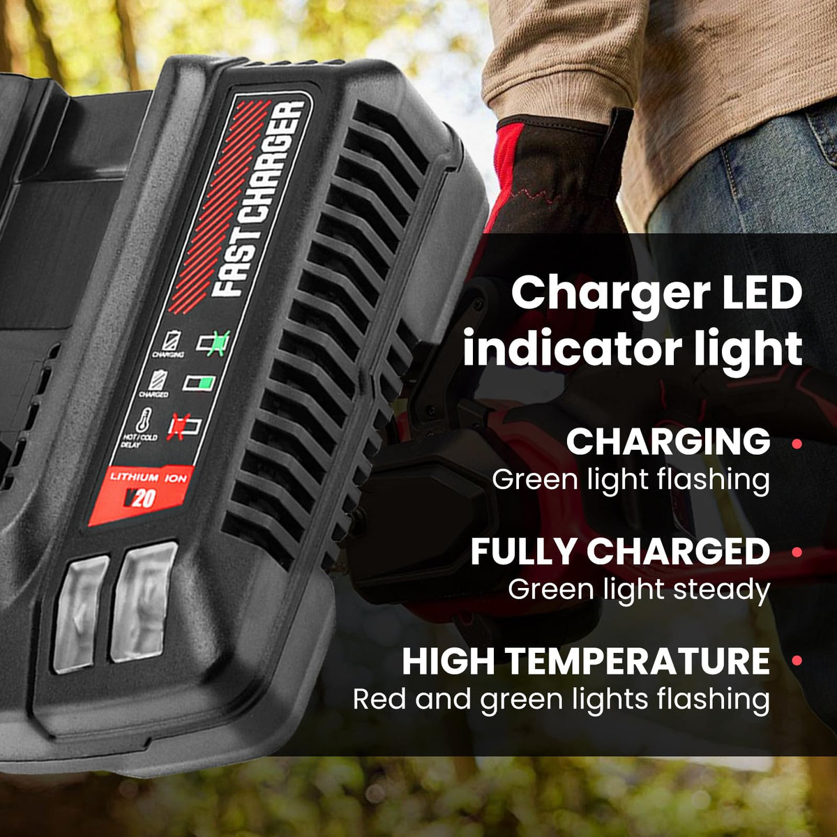 Munikind battery LED indicator displays charge level for easy monitoring.