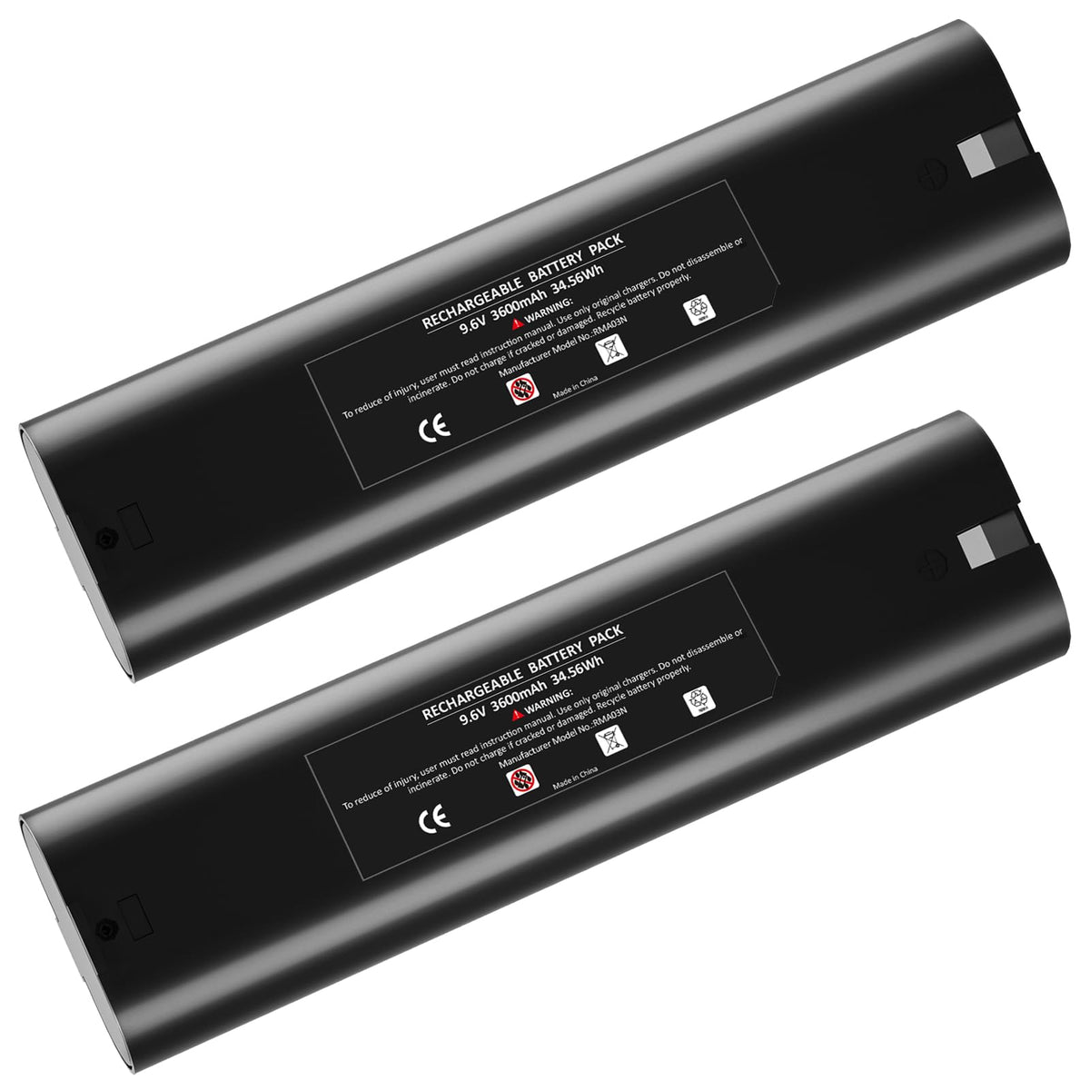 Munikind two-pack 3600mAh Ni-MH battery for Makita 9.6V, longer run time.
