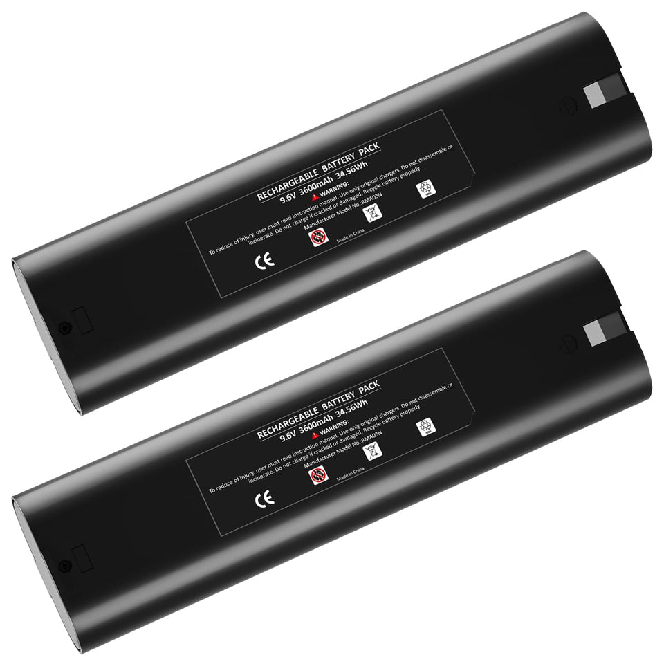 Munikind two-pack 3600mAh Ni-MH battery for Makita 9.6V, longer run time.