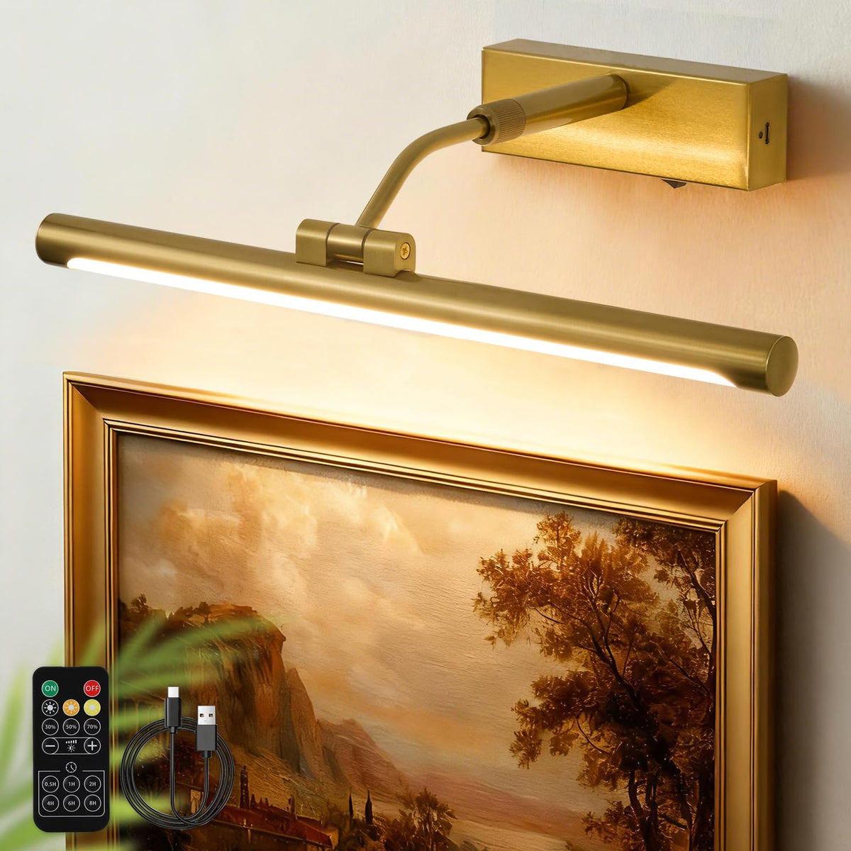 Musanne picture light wall-mounted and battery-powered for cordless installation.