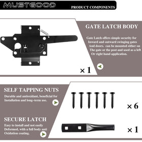 MustGood gate latch easy-install no-tools setup on wooden fence.