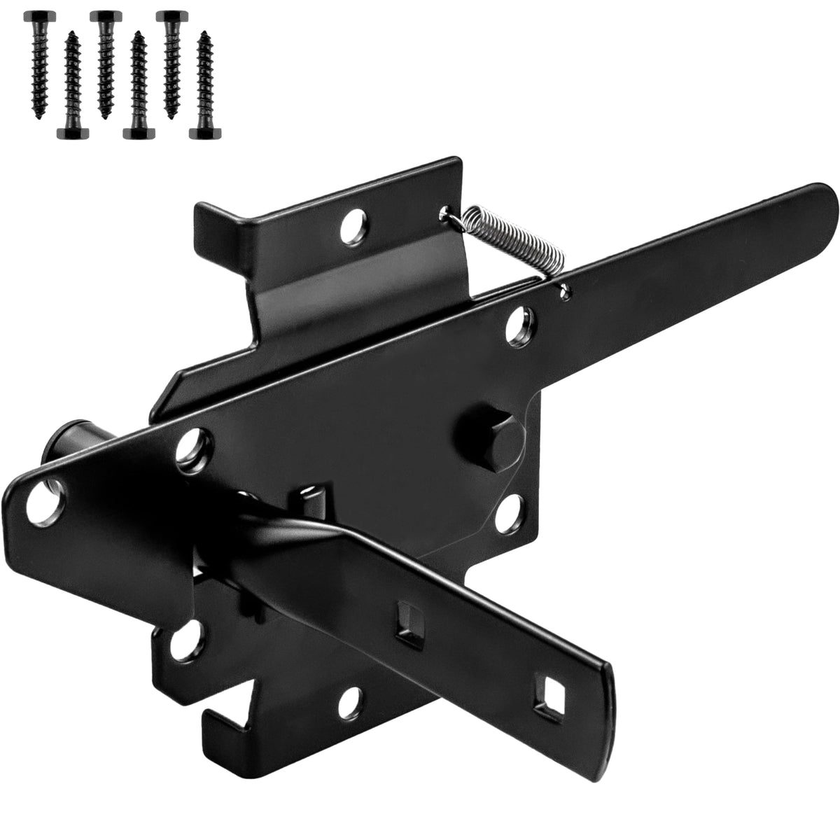 MustGood gate latch self-locking close-up shows sturdy locking bar for security.