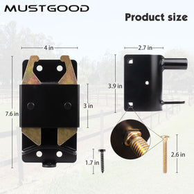 MustGood latch closeup with rust-resistant coating for pasture and ranch gates.