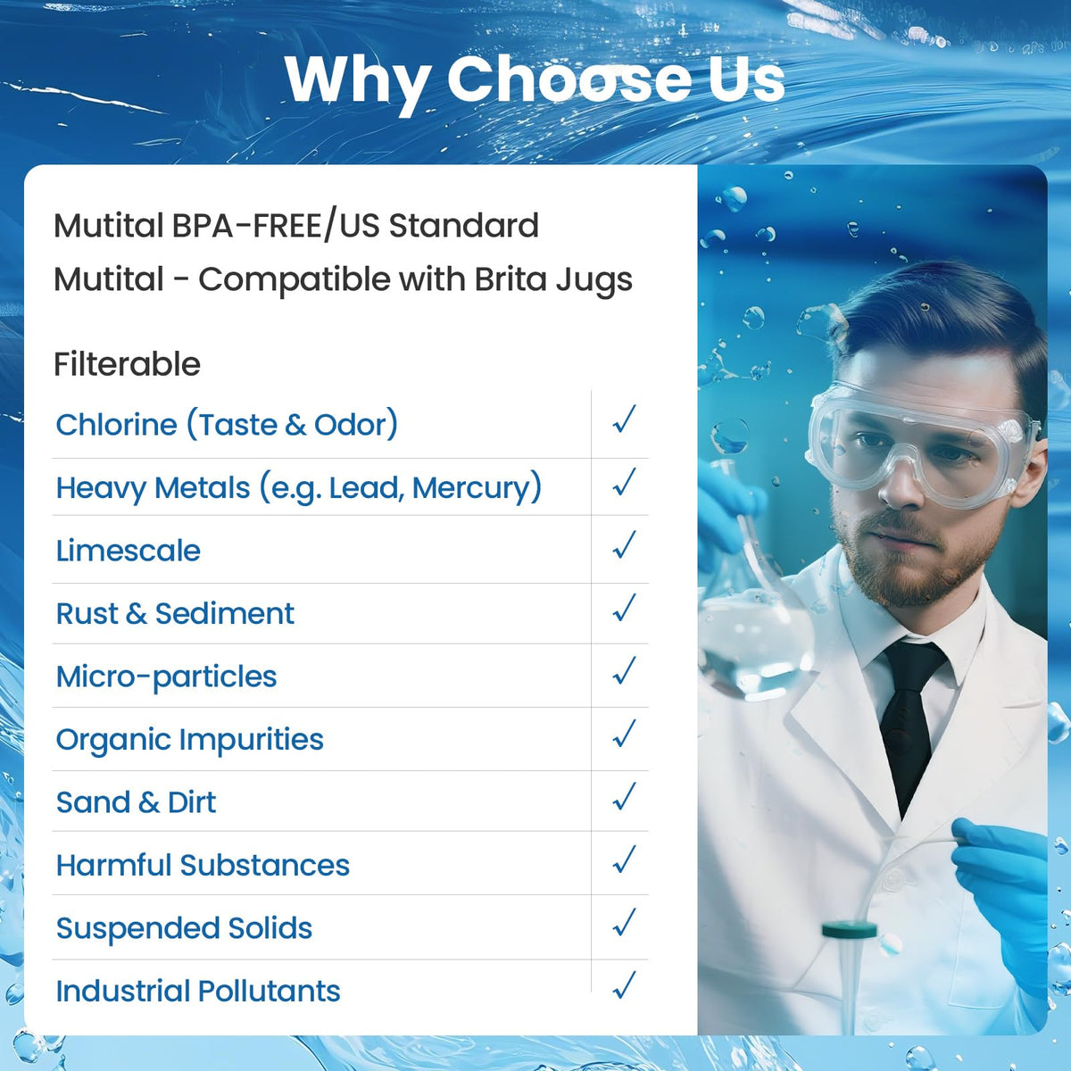 Mutital filter in a glass—clean taste with consistent water flow.