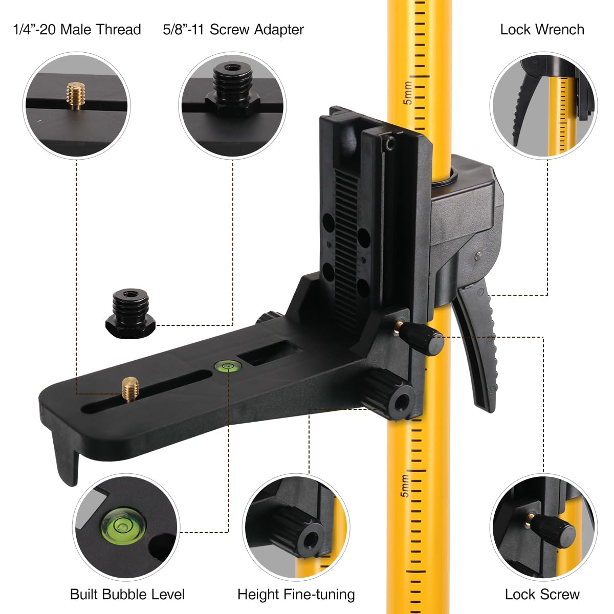 MUTOOP heavy-duty tripod with ribbed feet for stable measurements.