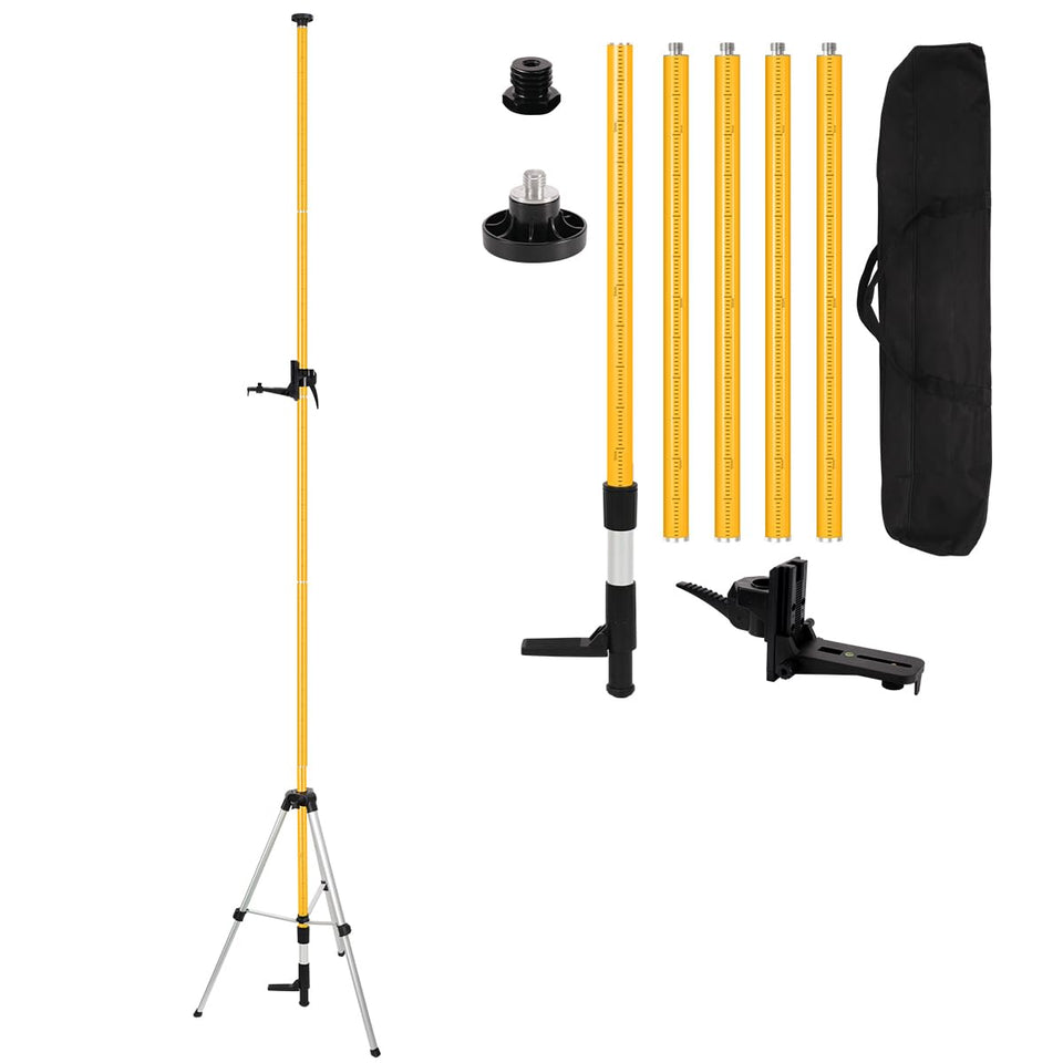 MUTOOP laser pole with extendable rods for precise height setup on site.
