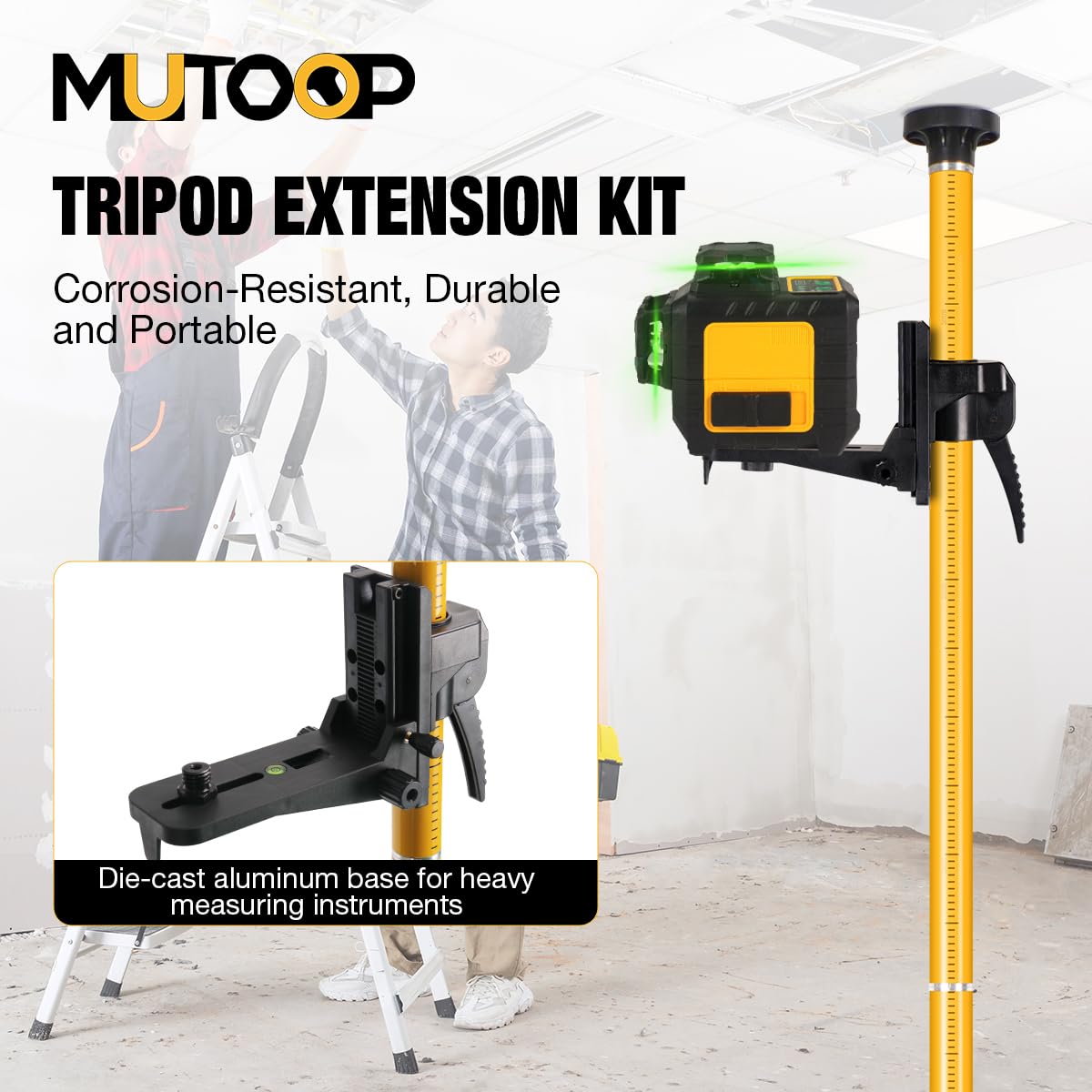 MUTOOP laser pole tail rod aids quick ceiling-to-floor alignment.