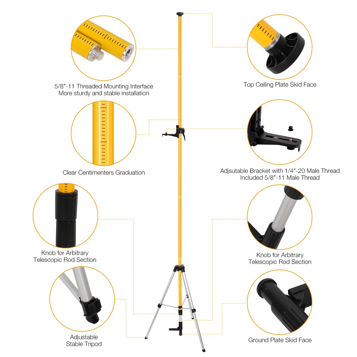 MUTOOP pole head with bubble level ensures accurate leveling.