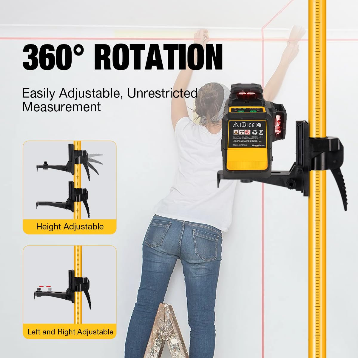MUTOOP universal mount bracket fits most rotary and line lasers.