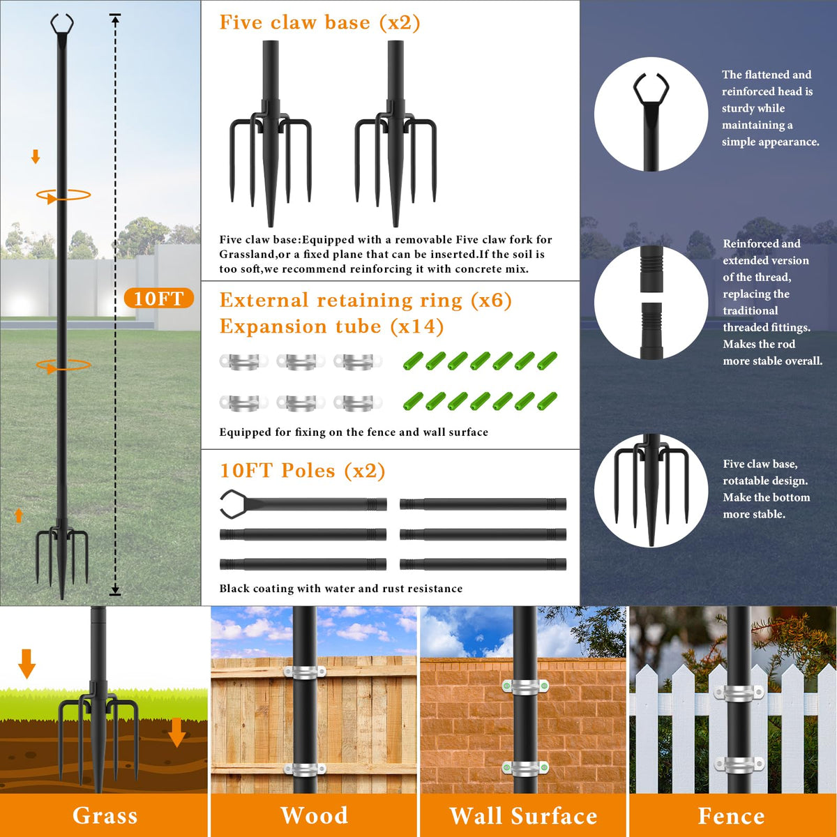 Mutovlin poles support hanging string lights for patio ambience.