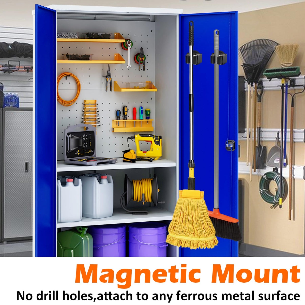 MUTUACTOR heavy-duty magnetic tool holder supports up to 12 lbs per mount.
