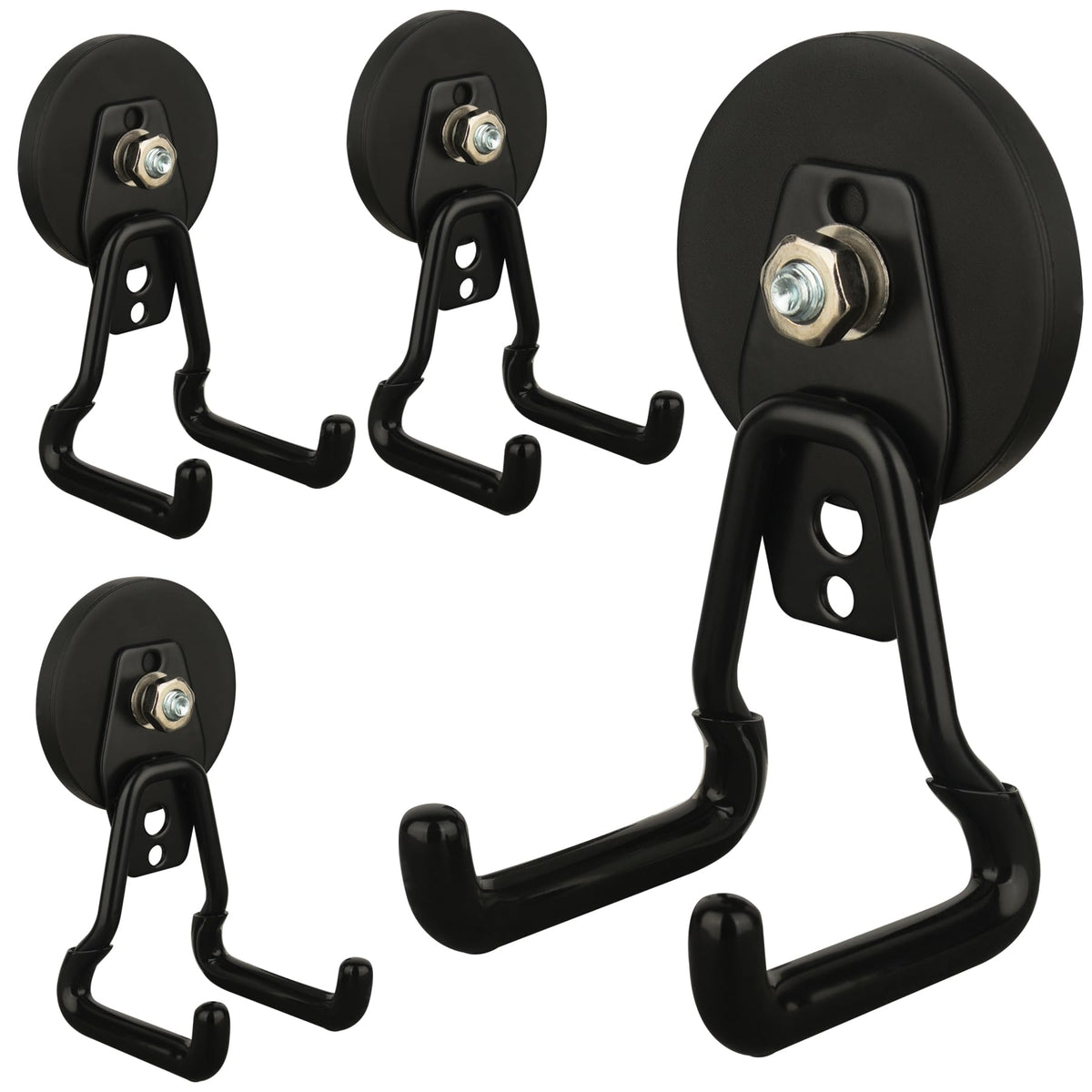 MUTUACTOR upgraded magnetic hooks 4-pack on metal surface for drill-free organization