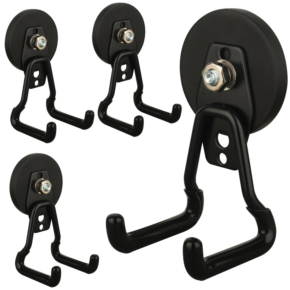 MUTUACTOR upgraded magnetic hooks 4-pack on metal surface for drill-free organization
