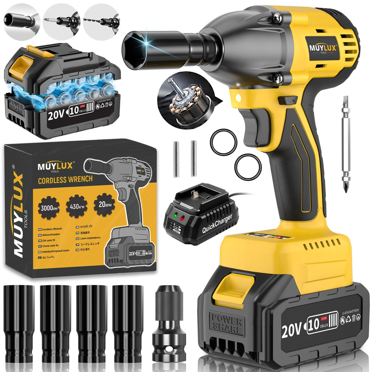 Muylux cordless impact wrench 1/2 drive in use for tire change.