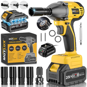 Muylux cordless impact wrench 1/2 drive in use for tire change.