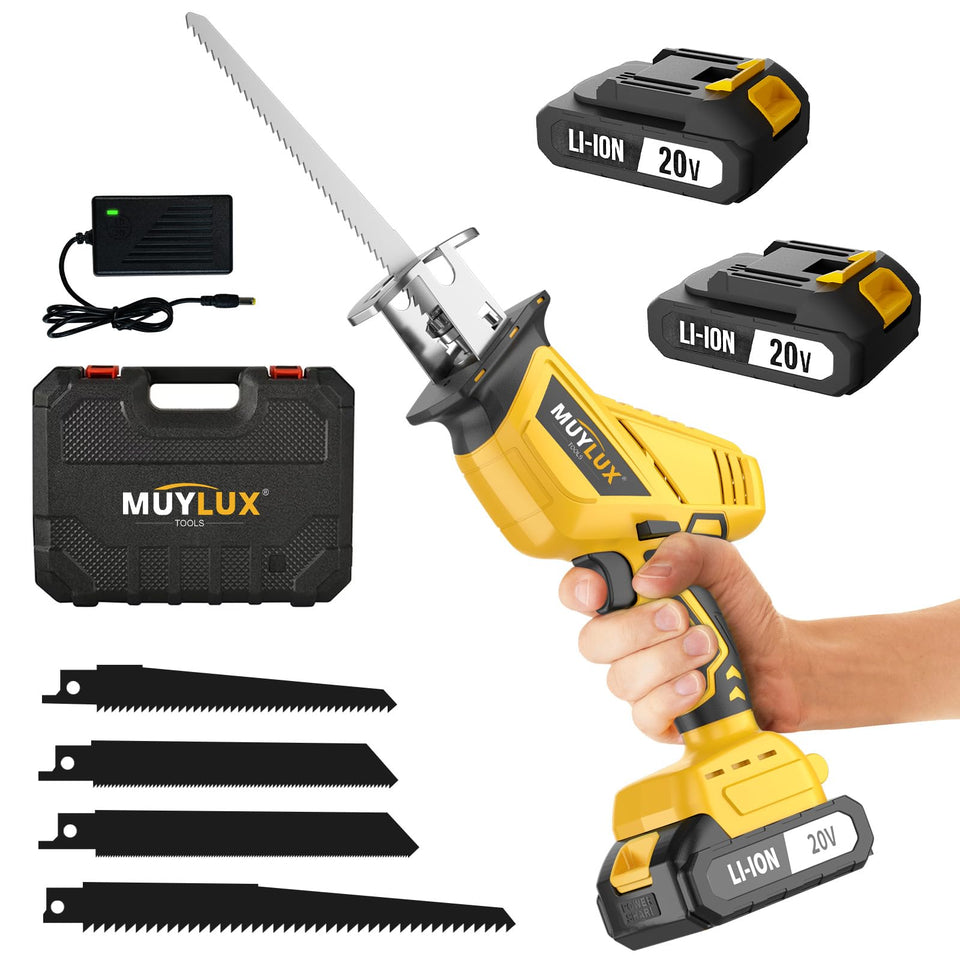 Muylux cordless reciprocating saw with battery charger for on-the-go projects
