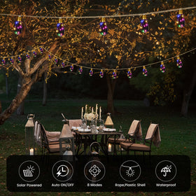 MUYUN Edison-style 20-bulb solar string lights, weatherproof and durable.