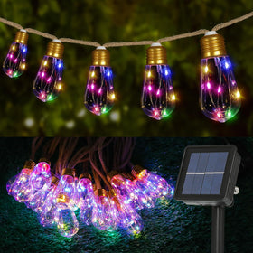 MUYUN solar outdoor string lights with multicolor bulbs for garden ambiance.