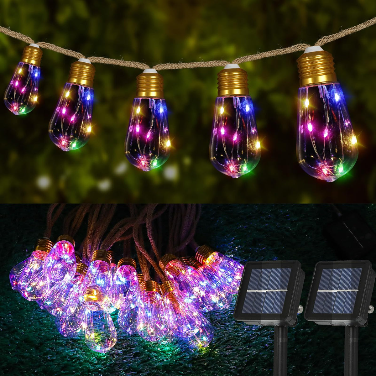 MUYUN solar outdoor string lights glow warmly for patios and yards