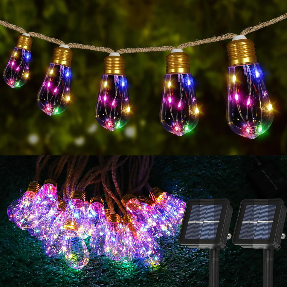 MUYUN solar outdoor string lights glow warmly for patios and yards