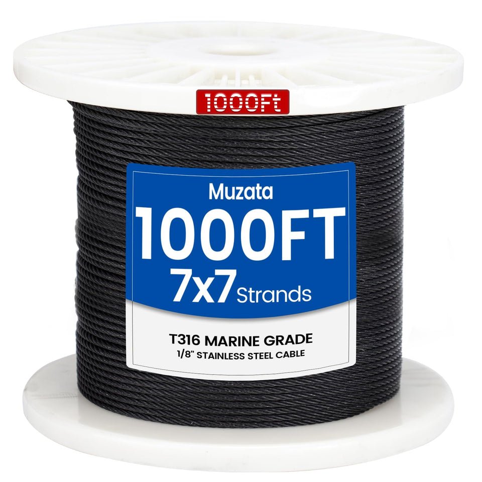 Muzata black wire rope close-up showing durable railing solution