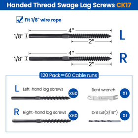 Muzata right-hand swage lag screws ensure balanced cable alignment on posts.