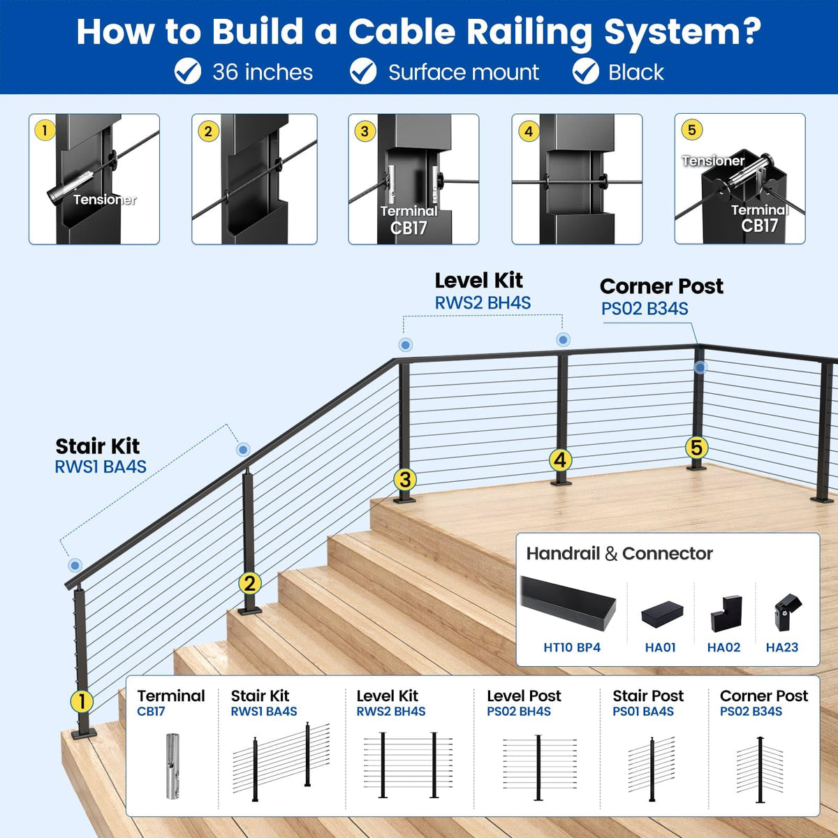Muzata 1800 lb breaking strength cable suitable for robust railings