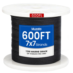 Muzata 600 ft black stainless steel cable coil for versatile railing projects