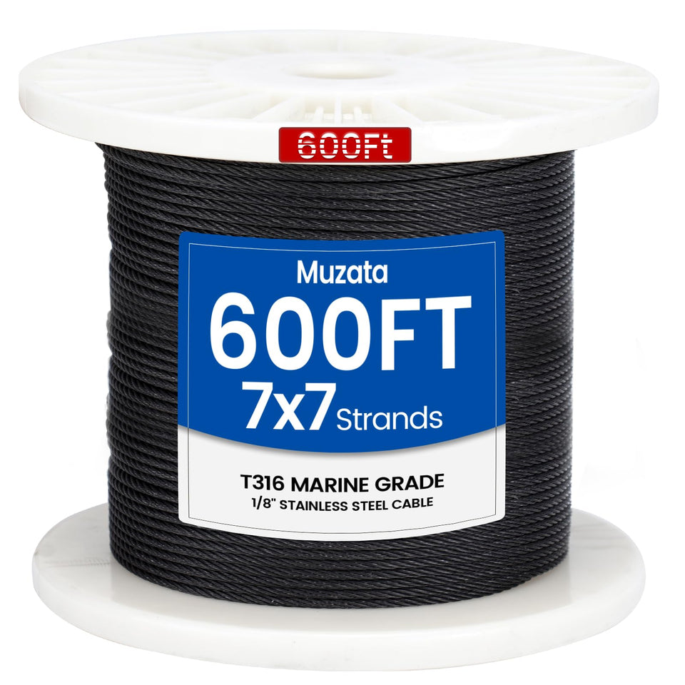 Muzata 600 ft black stainless steel cable coil for versatile railing projects