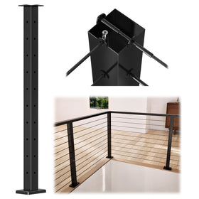 Muzata black corner post 36-inch top view shows a sleek rust-resistant frame for outdoor decks