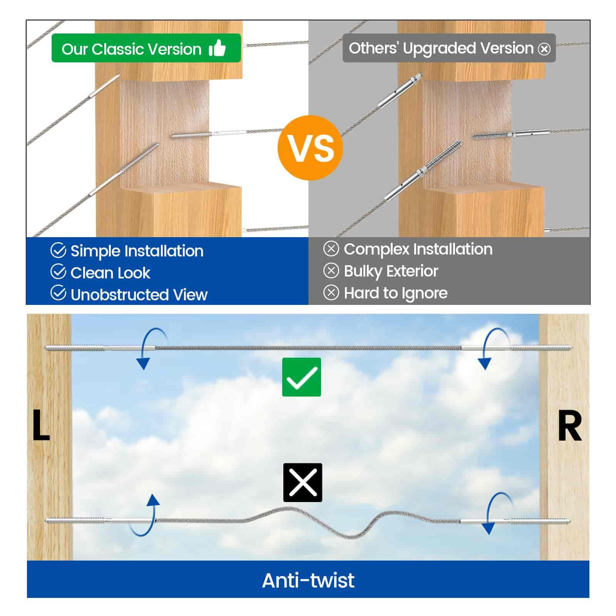 Muzata cable rail kit installation demonstrates a quick setup with included tools.