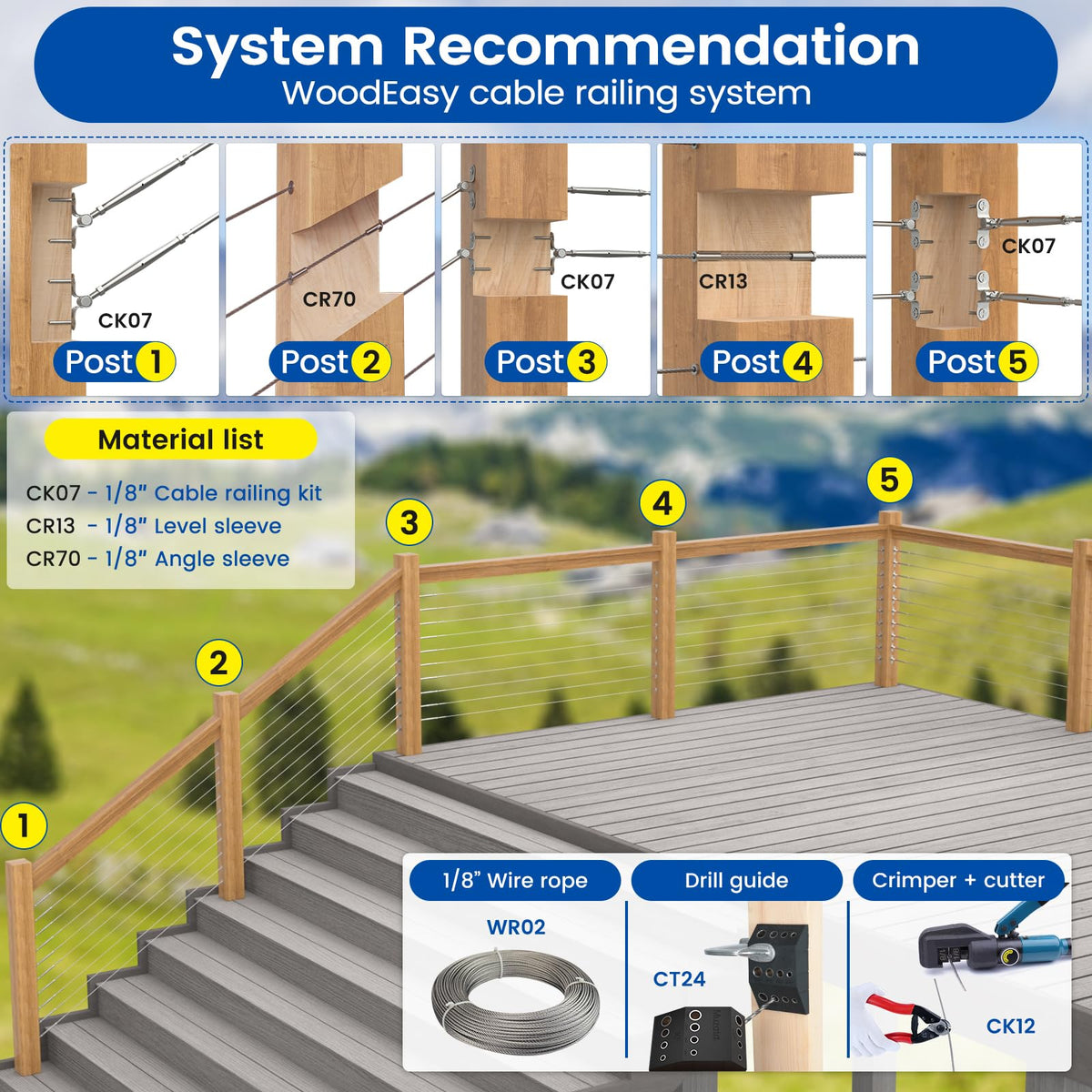 Muzata CK07 1/8in wire rope demonstrating durable railing option