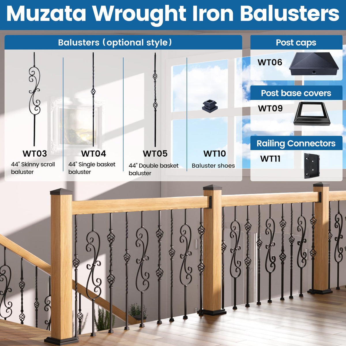 Muzata compatible railing styles guide links brackets to other components for customization.