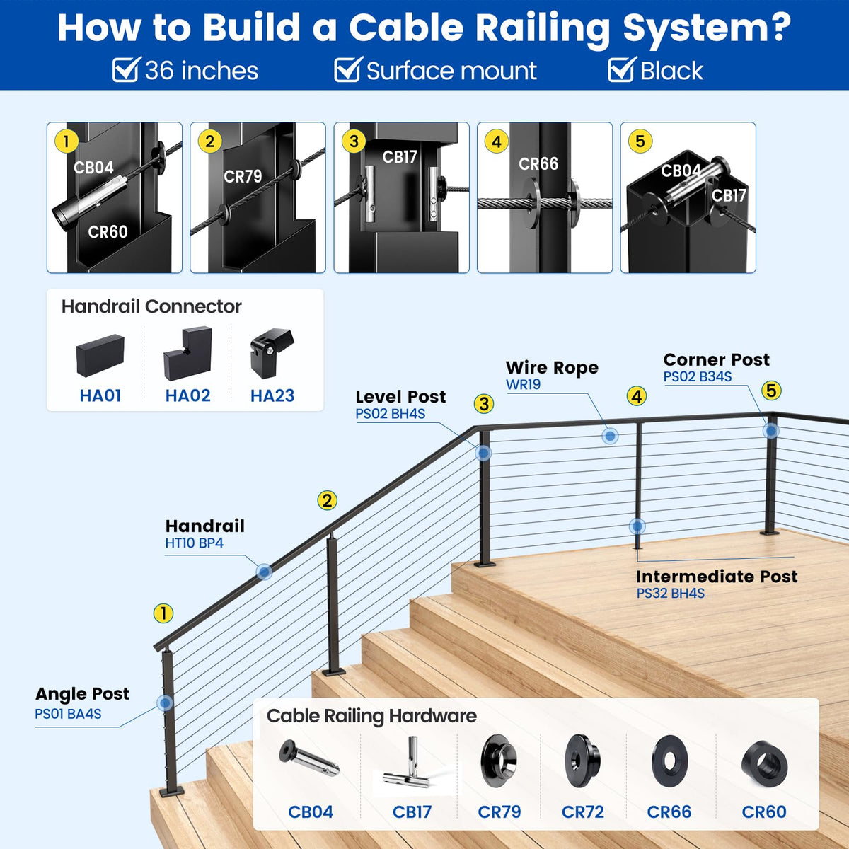 Muzata deck stair porch corner post provides durable rail support
