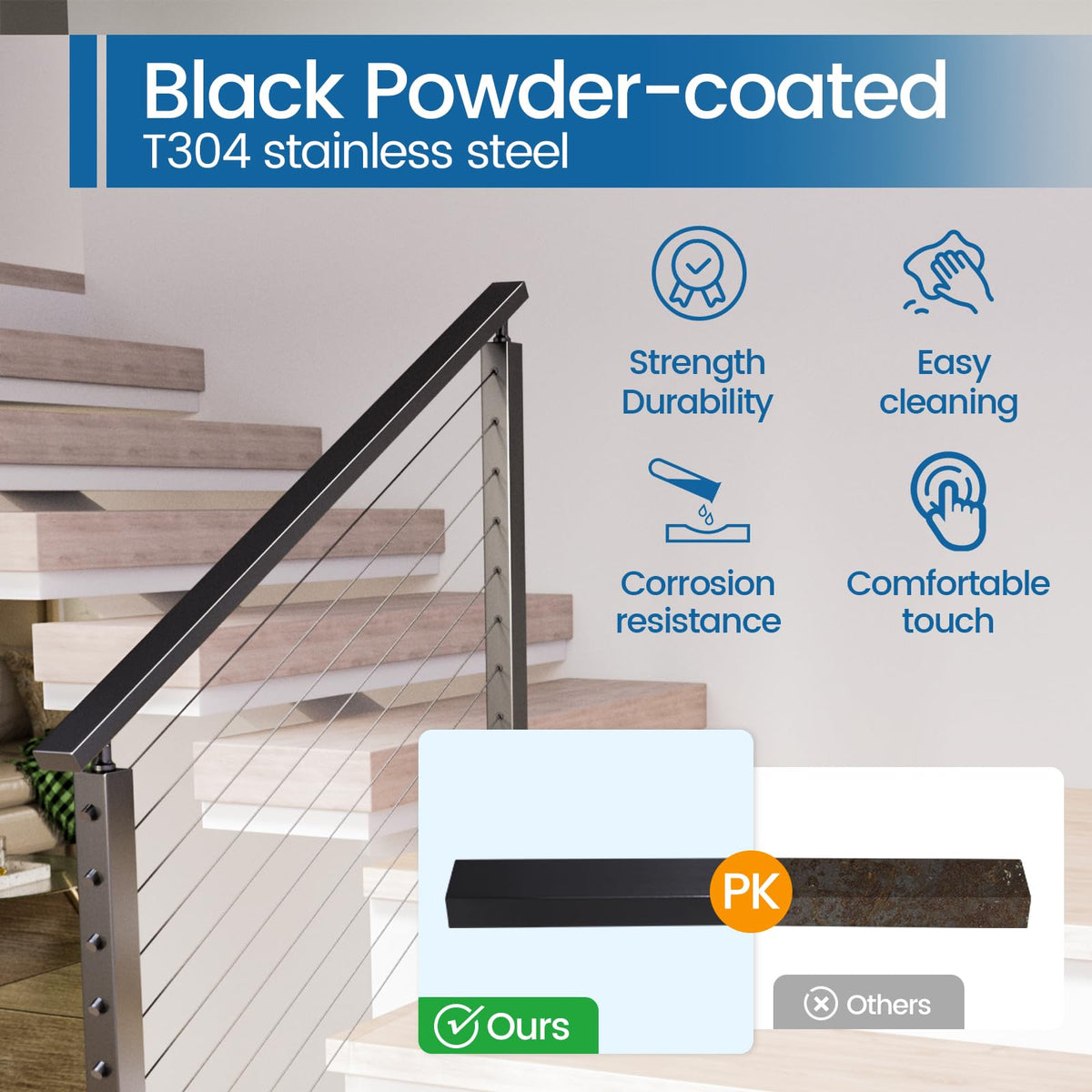 Muzata extension connector HA01 included for adjustable railing length