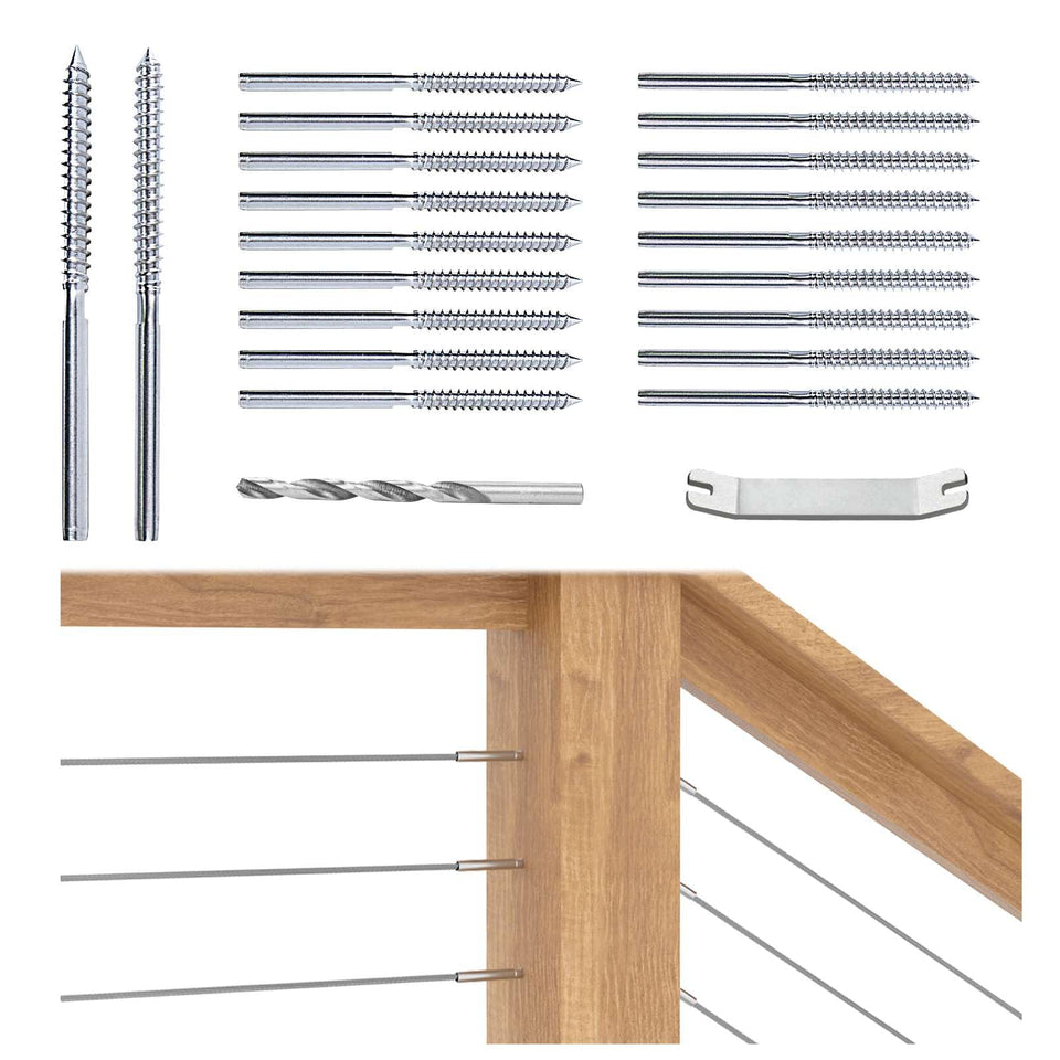 Muzata left and right swage lag screws secure balanced tension on wood posts.