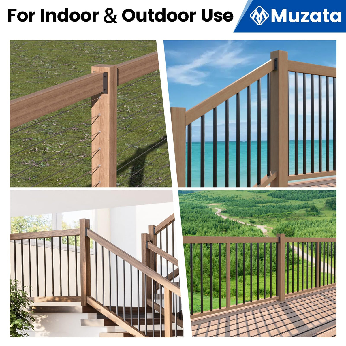 Muzata compatibility with WT01/WT12 balusters for a complete railing system.
