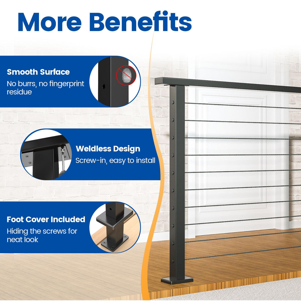 Muzata surface-mount post enabling clean, secure cable railing installation.