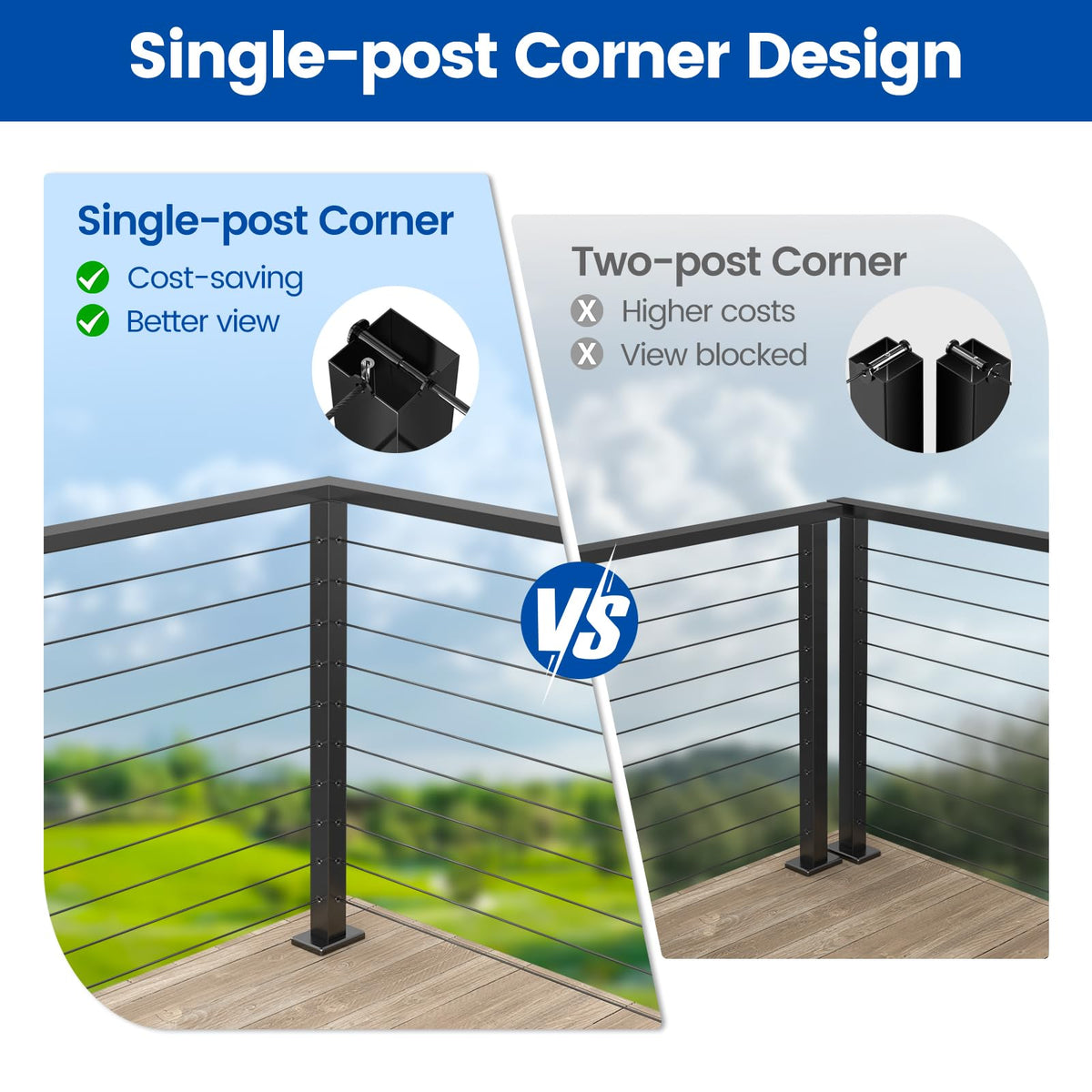 Muzata T-drilled corner post PS02 B34S demonstrates surface-mount installation