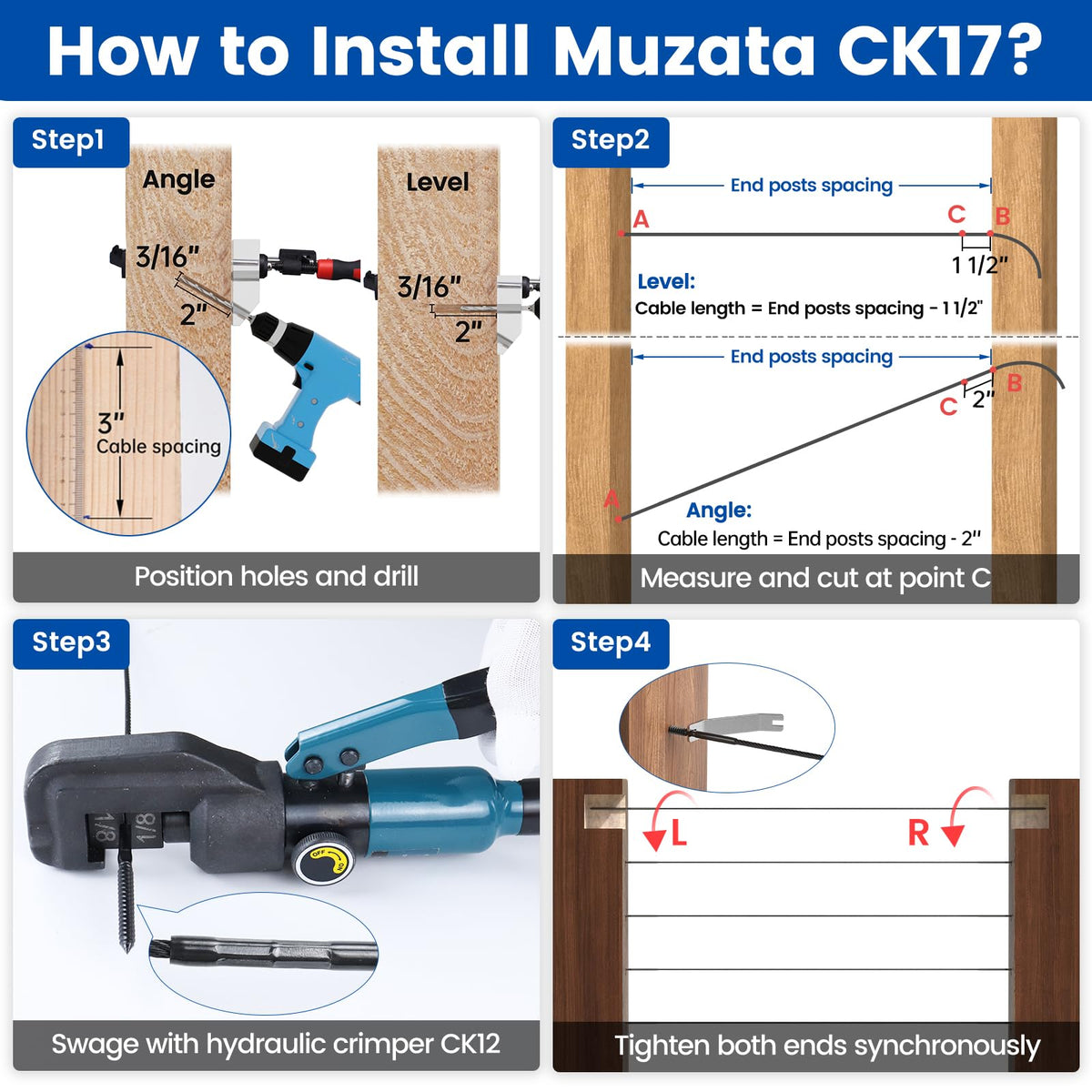 Muzata T316 stainless steel hardware resists rust in outdoor railing projects.