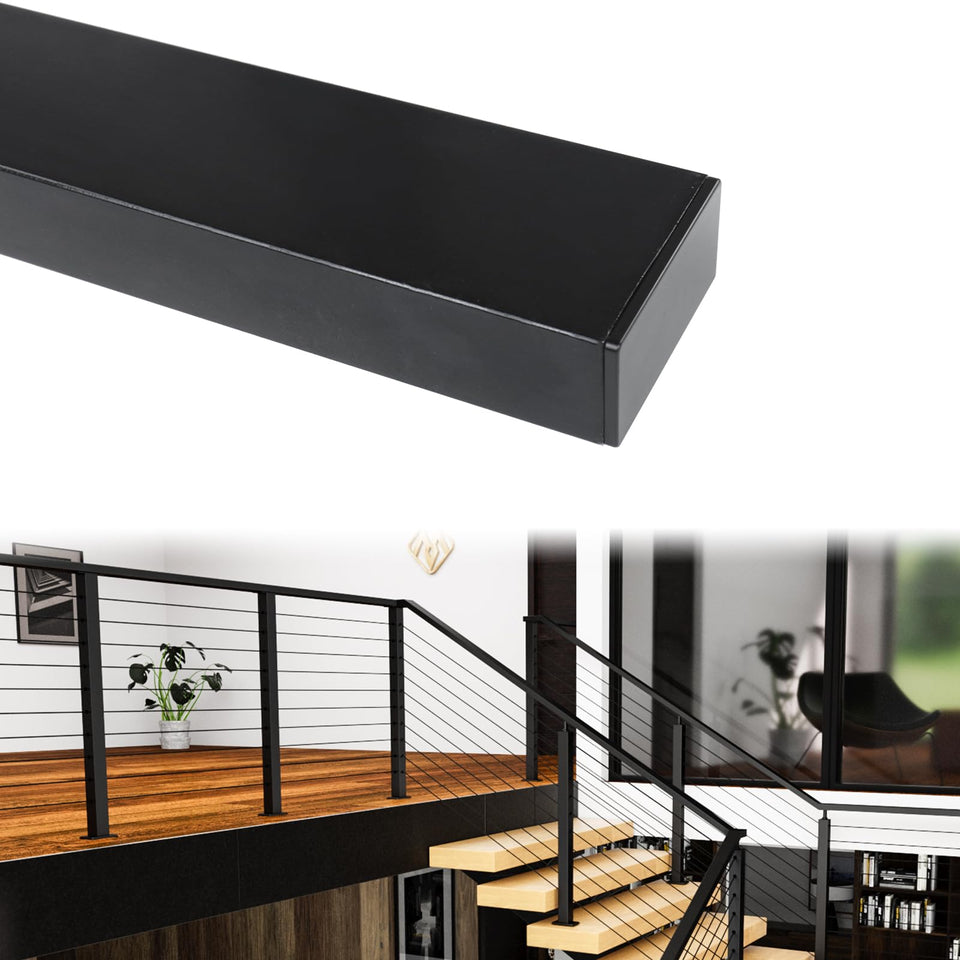 Muzata HT10 black rectangular top rail for cable railing, built for outdoor durability